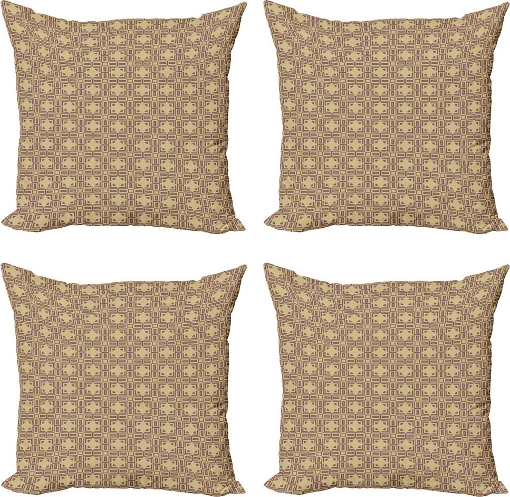 ABAKUHAUS Art Deco Kissenbezug Set (4 Stück), Quadrat und Rechteck-Motiv, Moderner Doppelseitiger Digitaldruck, 45 cm x 45 cm, Pale Kamel Mauve Taupe