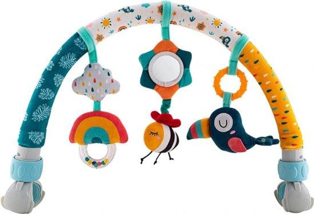 Interaktives Babyspielzeug für Bauchlage, Tier-Design, farbenfroh, abnehmbar, mit Windgong, Spiegel und Clips, 5x25cm