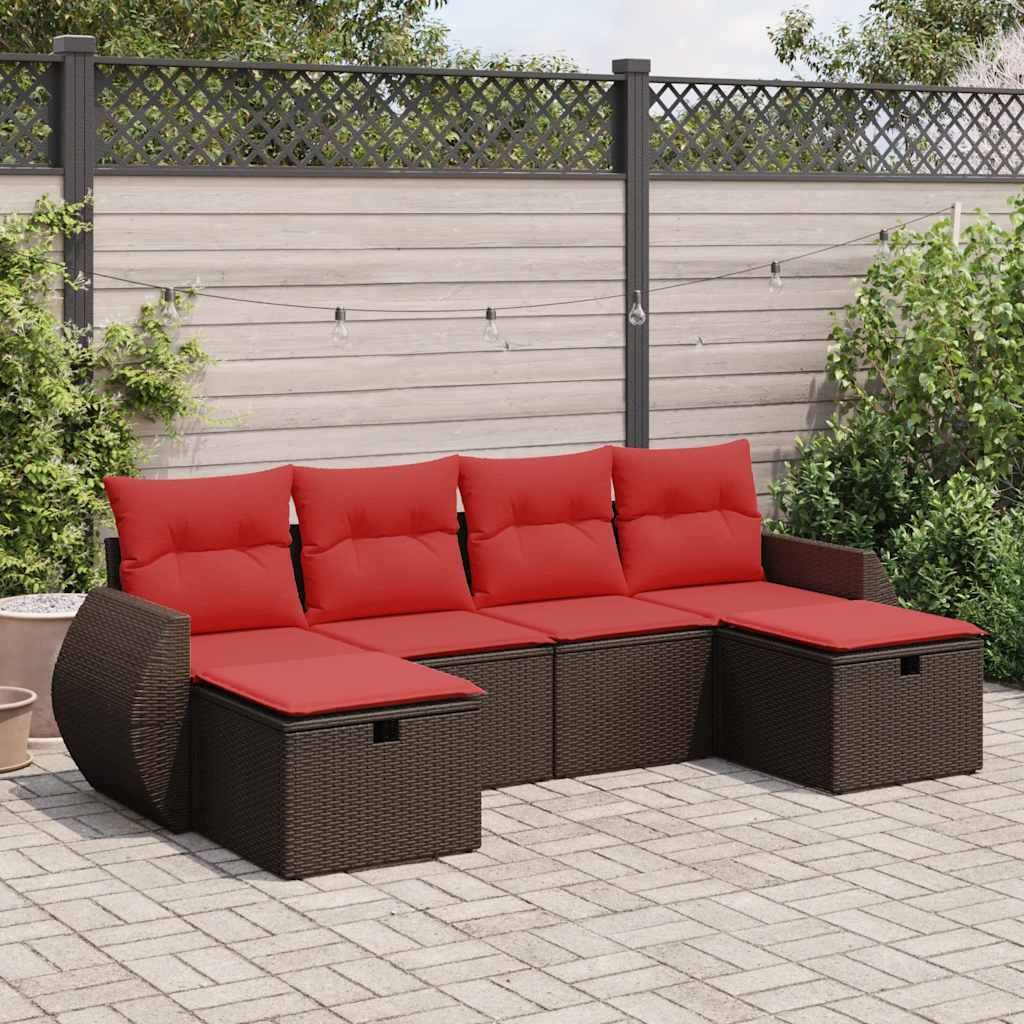 "2026 Promotion" 6-tlg. Garten-Sofagarnitur/Terrassenmöbel - mit Kissen - Braun Poly Rattan - Gartenmöbelset CC18014