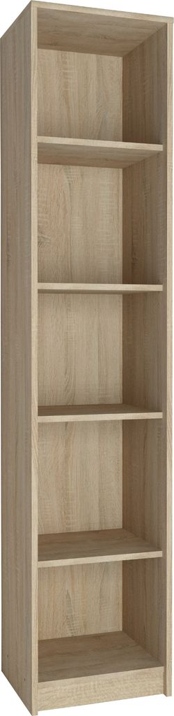 Bücherregal mit 5 Ebenen Regal in matter Ausführung 39 cm breit, Standregal mit 4 Einlegeböden, ideal für Schlafzimmer, Wohnzimmer, Flur sonoma