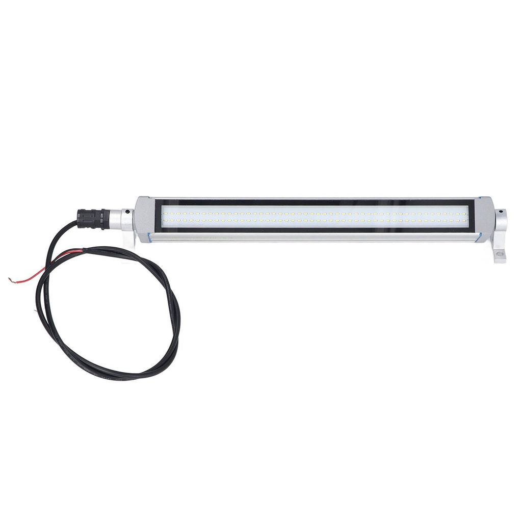 A linear LED light fixture with a cable attached, isolated on a white background.