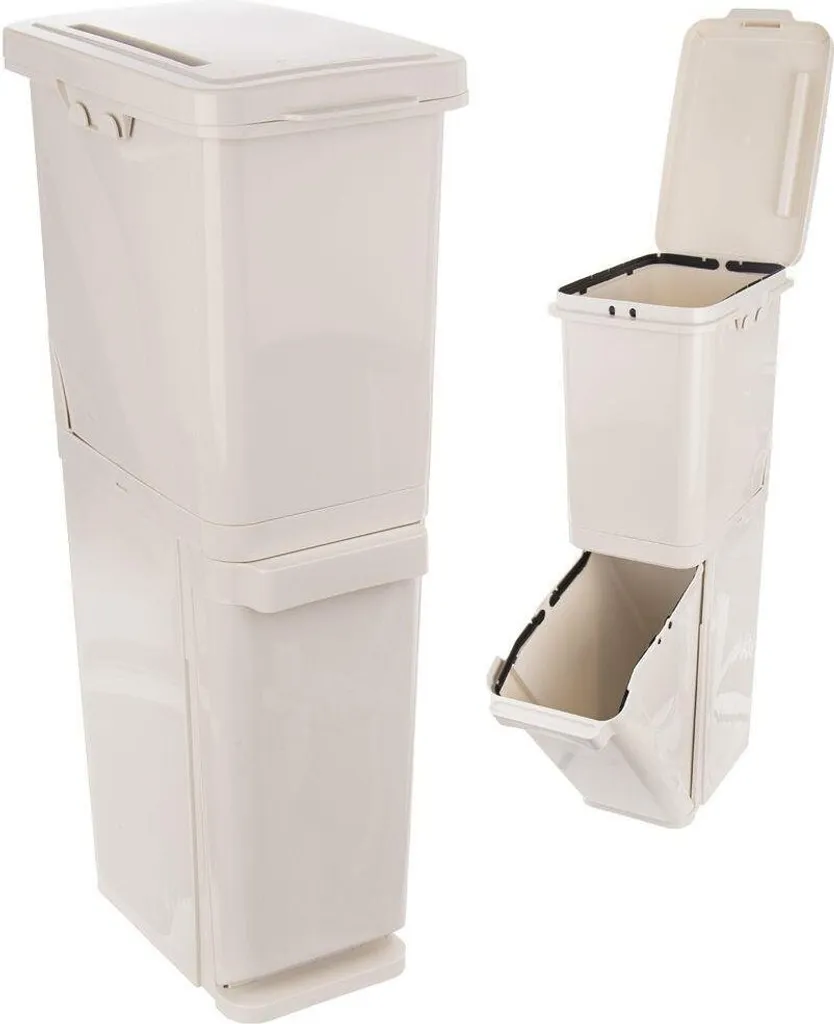 Dites stop au désordre avec ce panier de tri 2 niveaux beige 17,5L