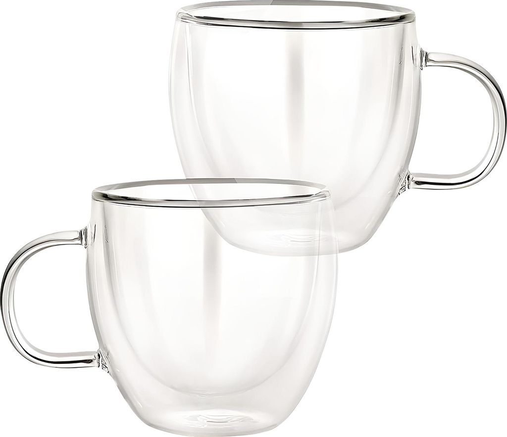Cheffinger, Set 2 Doppelwandige Gläser 250ml mit Griff Borosilikat, Transparent