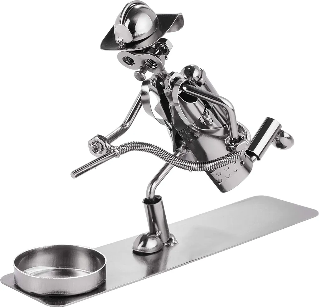 Figurine de Pompier BRUBAKER en métal avec porte-bougie chauffe-plat