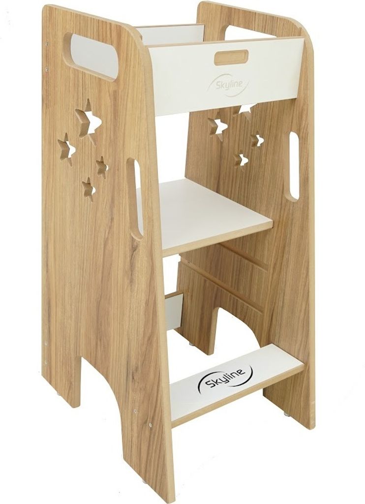 Skyline Steh und Lernturm Baby ab 1 Jahr Montessori Learning Tower Höhenverstellbar Tritthocker Kinder Indoor Möbel Kinderzimmer Trittschemel Kit...