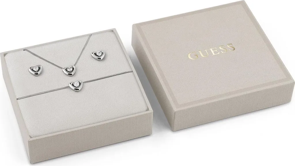Parure Bijou Collier Guess Beloved SET Pendentif Cœur Femme Argenté