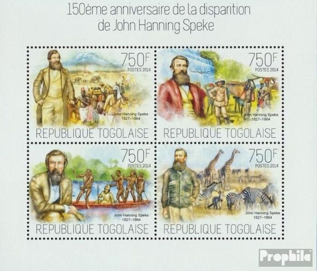 Briefmarken Togo 2014 Mi 5530-5533 Kleinbogen (kompl. Ausgabe) postfrisch John Hanning Speke