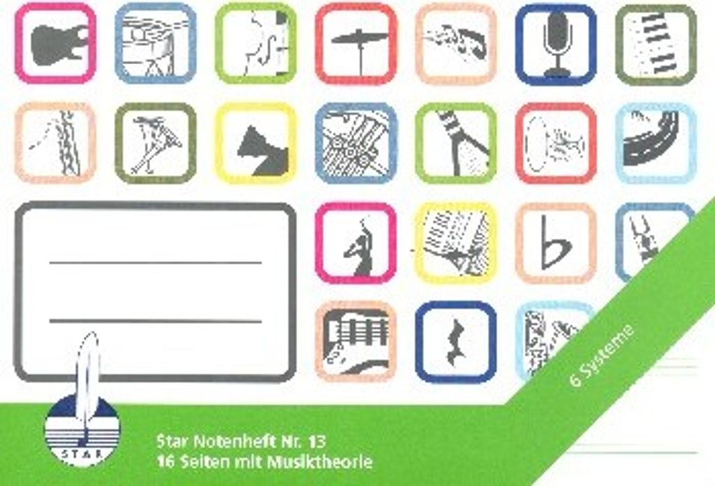 Notenschulheft 6 Systeme 16 Seiten DIN A5 quer mit Eindruck Star-Musiklehre