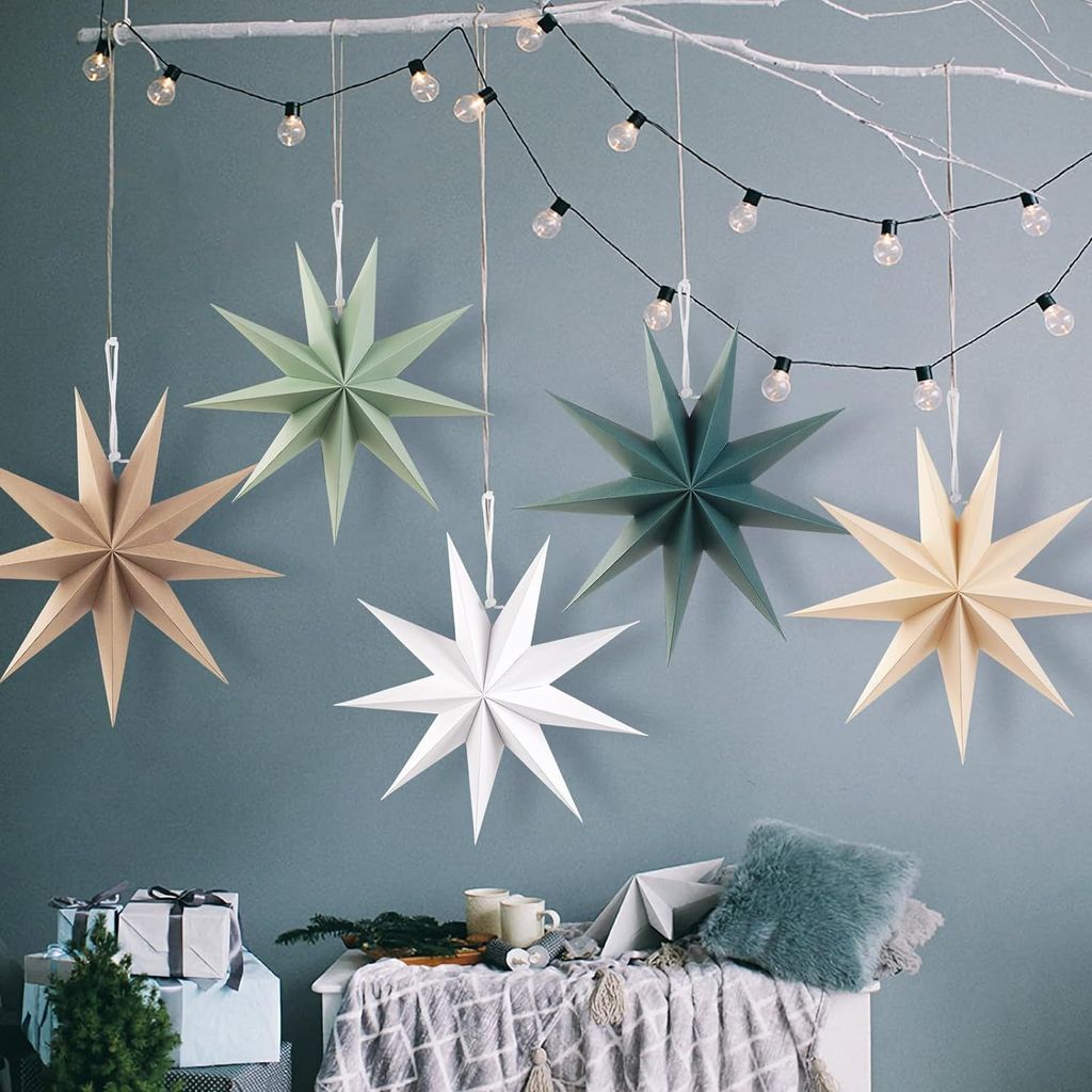 Decorazioni a forma di stella a nove punte da appendere - ottimo per Natale, matrimoni e compleanni - decorazioni in stile origami per scene natalizie e layout di centri commerciali - fornure