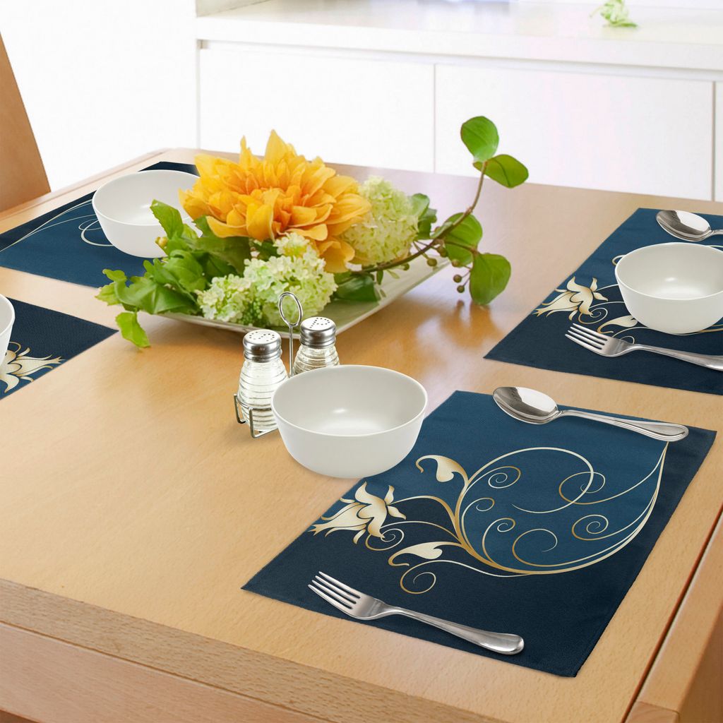 ABAKUHAUS Blumen Platzmatten, Klassische dekorative wirbelte Blumen-Schönheit mit gebogenen Blumenblatt-Design, Tiscjdeco aus Farbfesten Stoff fü...