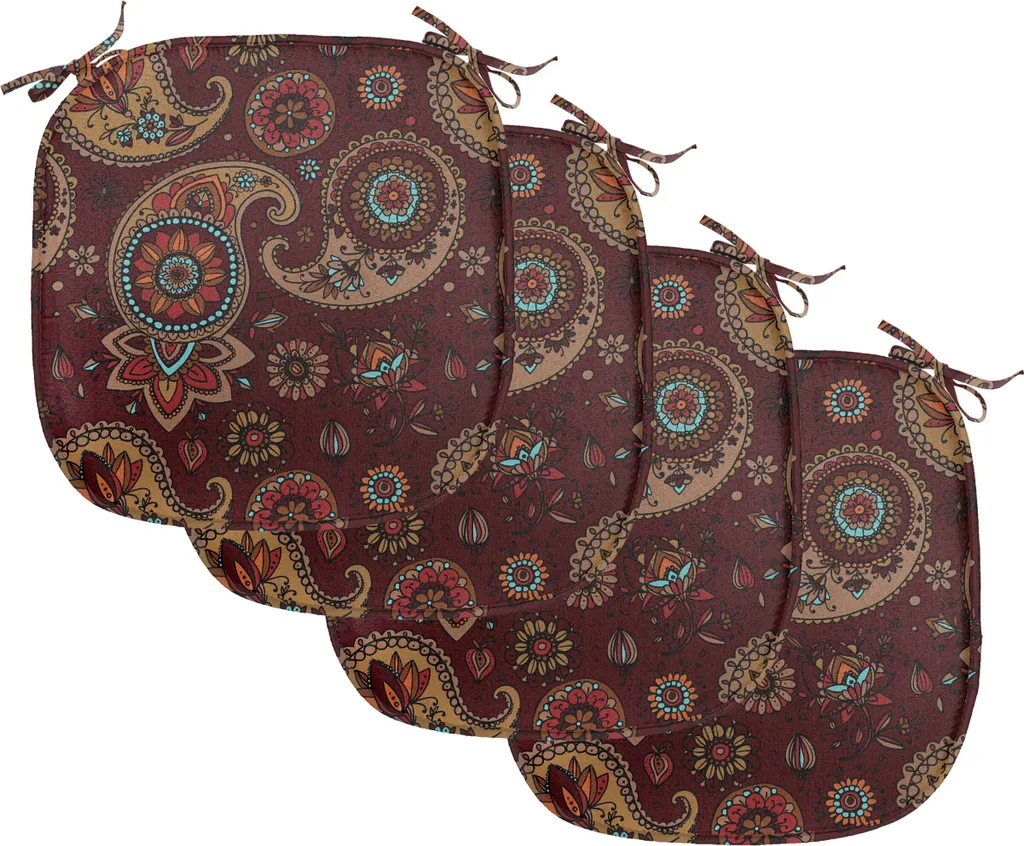 Lot de 4 Coussins de Chaise Imperméables 40x40 cm Design Tribal Oriental