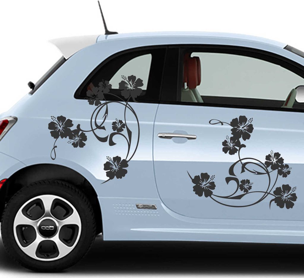 Aufkleber - Autoaufkleber-Set Hibiskus Swirl 4 Stk. je 50cm x 40cm schwarz - Tuning Carystyling Heckscheibe Auto