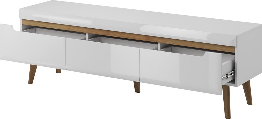 Rtv-Schrank 160 Cm Weißer Glanz Mit Mattem Korpus Skandinavischer Stil