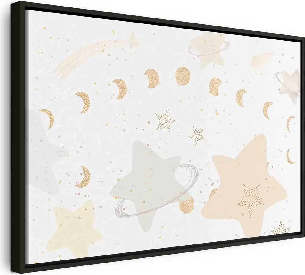 Quadro Luna da Favola 60x40 - Fasi Lunari Gialle e Cenere per Bimbi