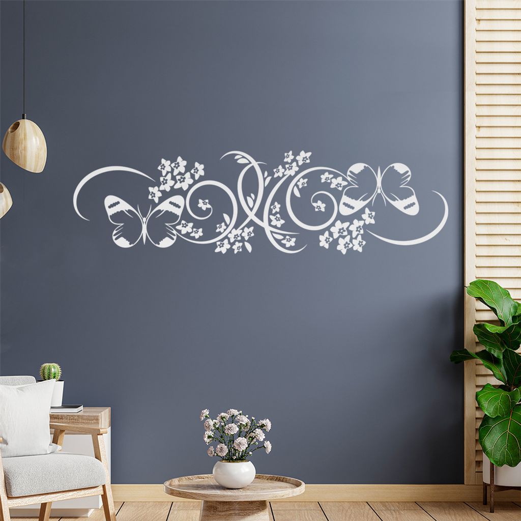 Falter Schmetterling Ranke Wandtattoo in 6 Größen - Wandaufkleber Wall Sticker - Dekoration, Küche, Wohnzimmer, Schlafzimmer, Badezimmer