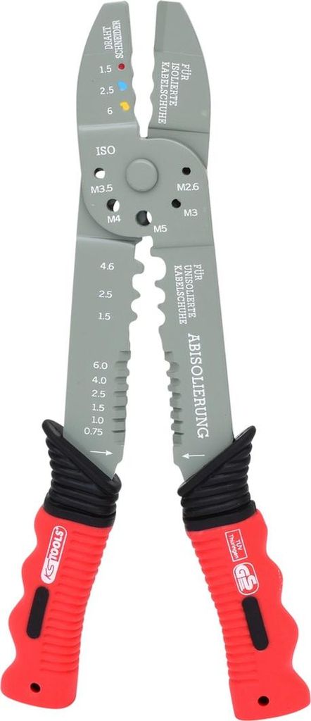 KS Tools Multifunktions-Crimpzange für isolierte und unisolierte Kabelschuhe, 220 mm, auf Hänger