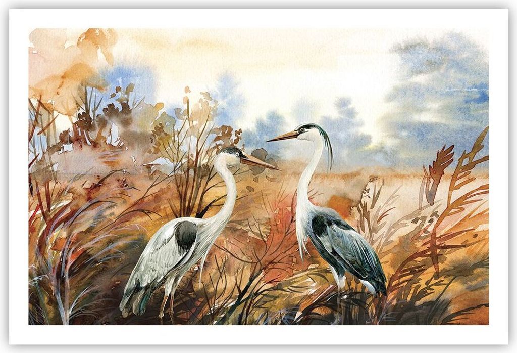 Poster - Poster ohne Rahmen - Kraniche Vögel Herbst - 91,5x61 cm - Wand Bild - Wanddeko - Wandbilder - Kunstposter - Wandposter - Bilder - Kunstdr...