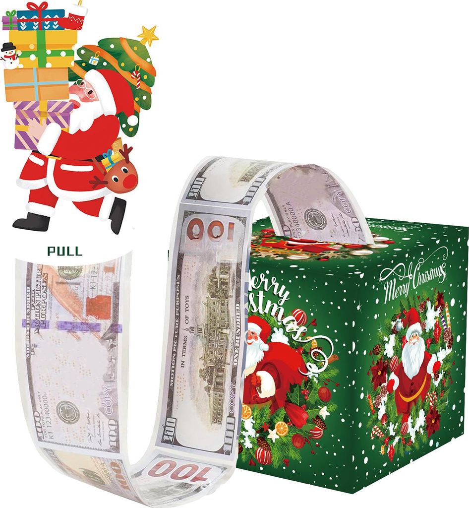 Weihnachtsgeldbox zum Herausziehen, DIY-Weihnachtsgeschenkbox mit transparenten Beuteln, Weihnachtsgeldhalter zum Herausziehen für Kinder und Erwa...