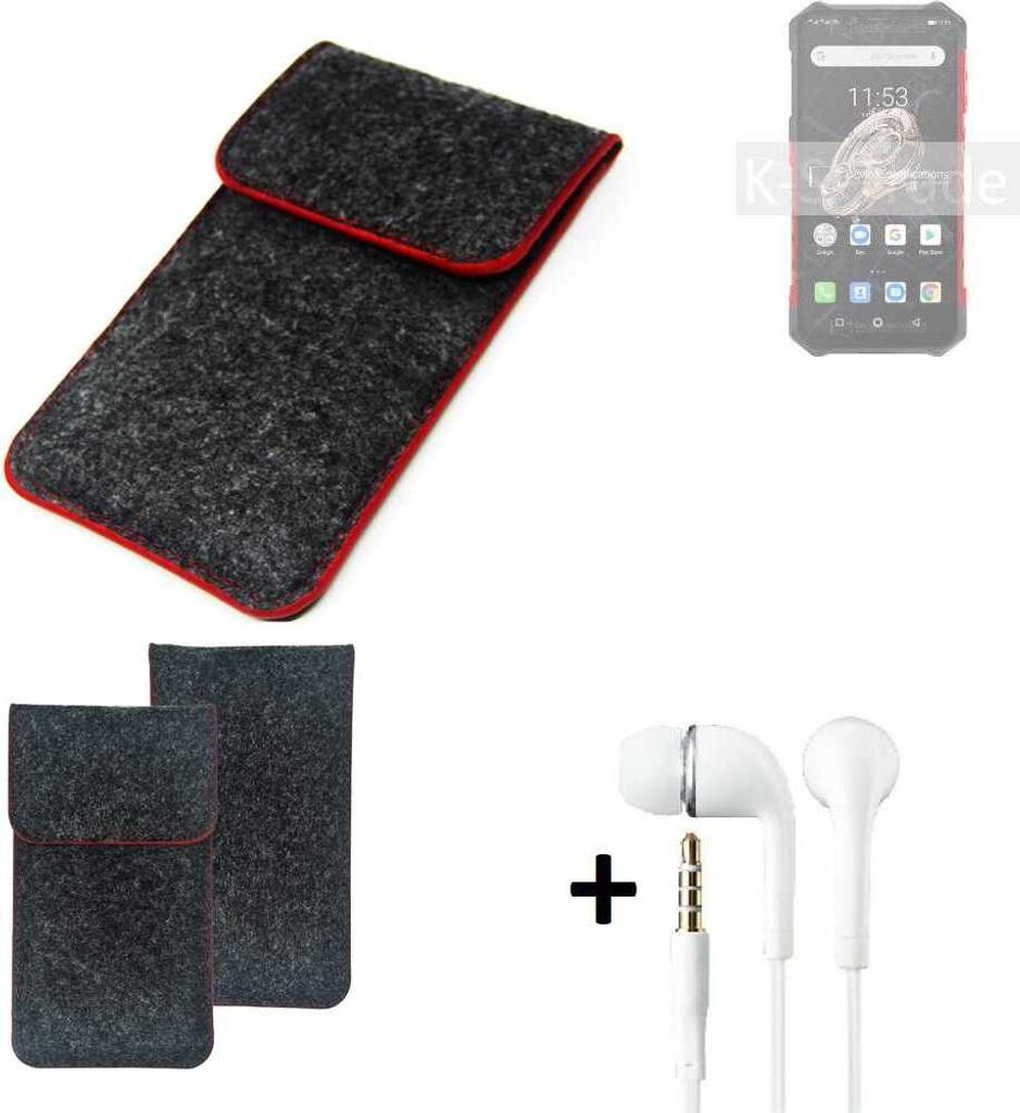 K-S-Trade Handy Schutz Hülle kompatibel mit Ulefone Armor 6S Schutzhülle Handyhülle Filztasche Pouch Tasche Case Sleeve Filzhülle dunkelgrau roter