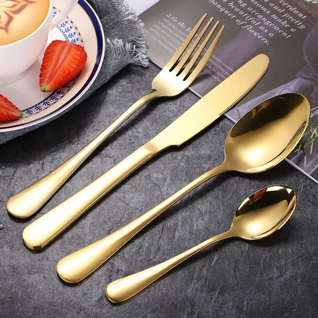 4 teiliges Besteckset in exklusiven schönen Farben buntes Besteck Gold