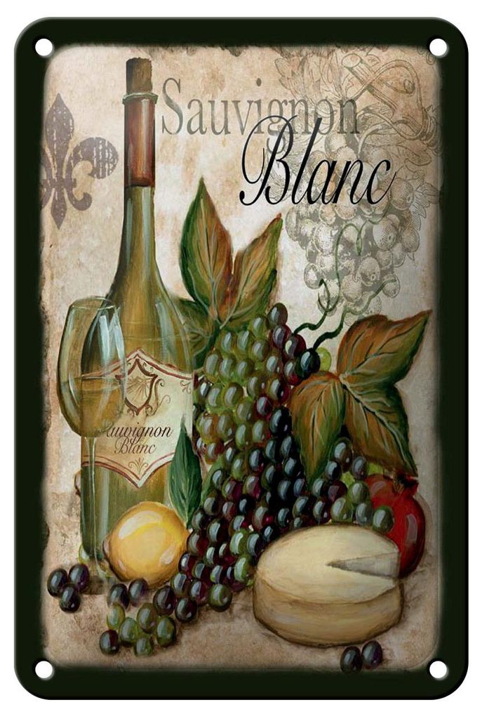 Blechschild Alkohol 12x18 cm Sauvignon Blanc Wein Deko Schild
