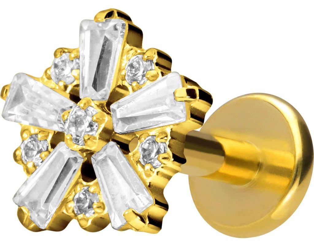 Ohrpiercing, Nasenpiercing Titan Labret mit Innengewinde SCHNEEFLOCKE Gold Stablänge: 5mm | Stabstärke: 1,2mm