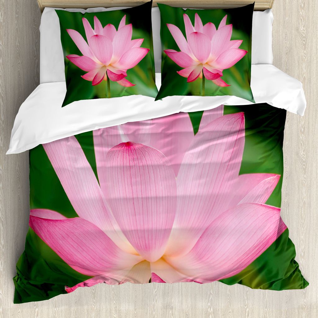 ABAKUHAUS Rosa und Grün Bettbezugs Set Für Doppelbetten, Romantische Blumen, Milbensicher Allergiker geeignet mit Kissenbezügen, Farngrün und Rosa