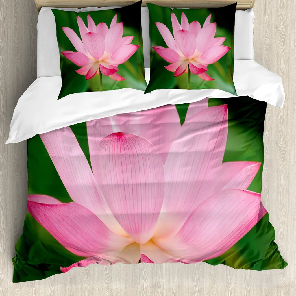 ABAKUHAUS Set copripiumino rosa e verde per letti matrimoniali, fiori romantici, antiacaro, adatto a chi soffre
