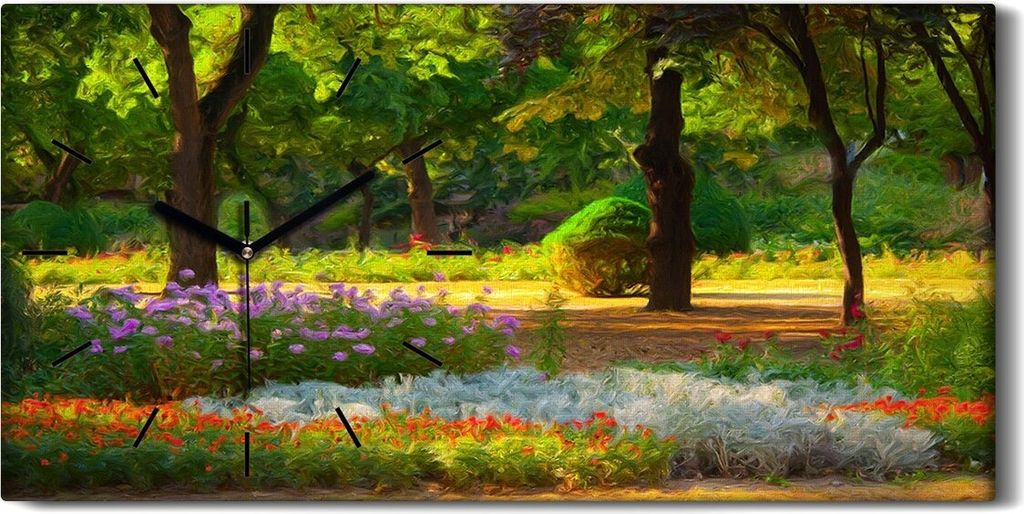 Küche Wohnzimmer Wand Leinwand Uhr 60x30 Malerei Wald Bäume Produktbild 