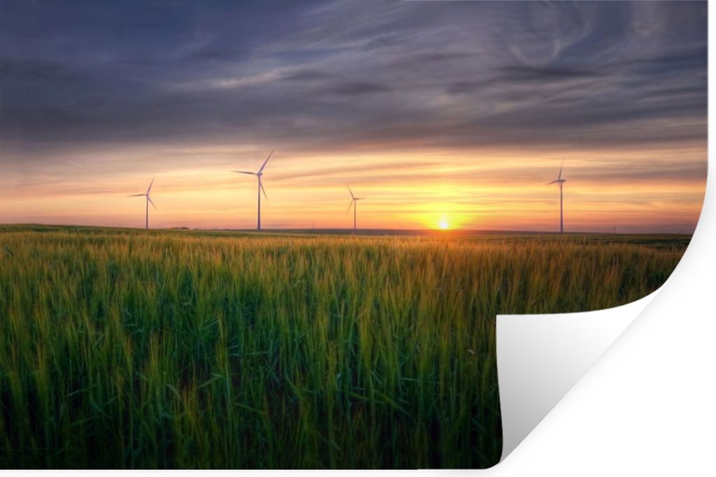 MuchoWow Wandtattoo Wandsticker Wandaufkleber Windmühle - Sonne - Gras 120x80 cm Selbstklebend und Repositionierbar - Selbstklebend - Fototapeten