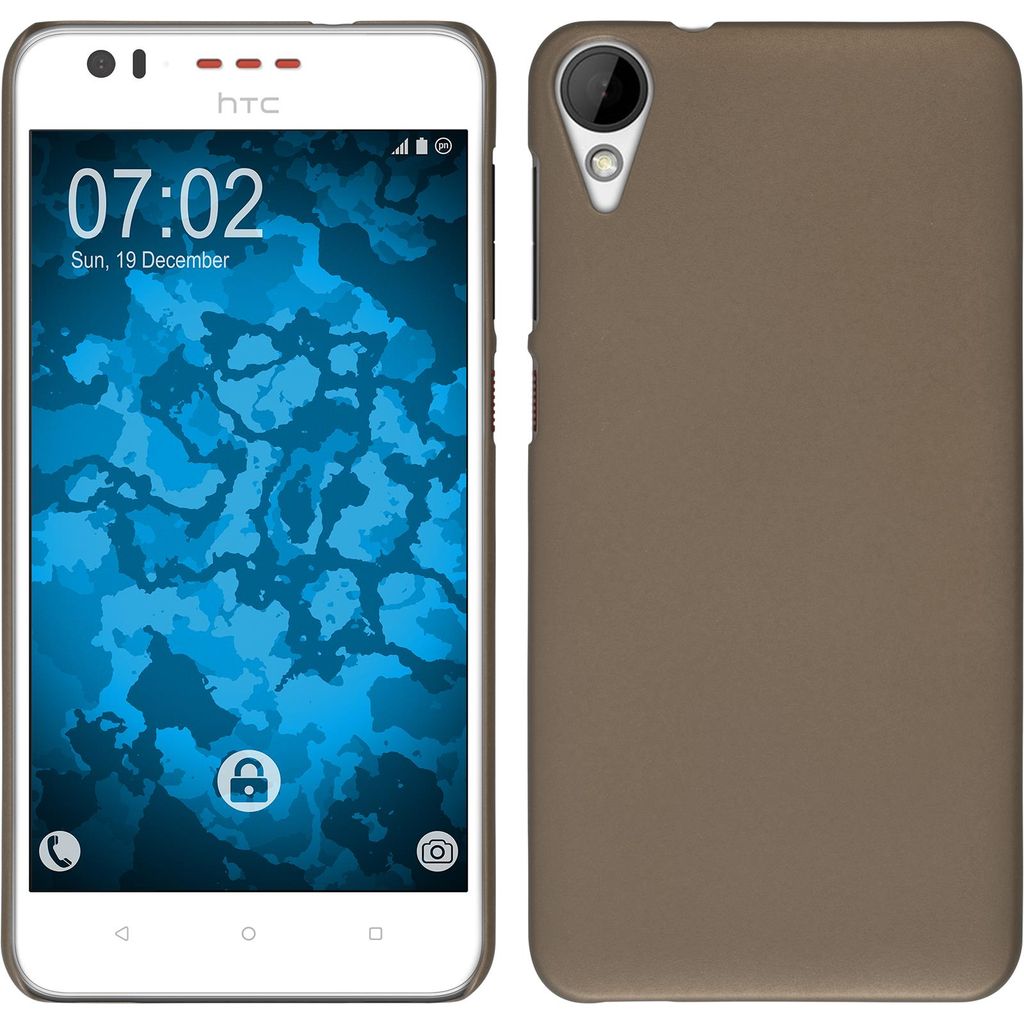 PhoneNatic Case kompatibel mit HTC Desire 825 - Hülle gold gummiert Hard-case + 2 Schutzfolien
