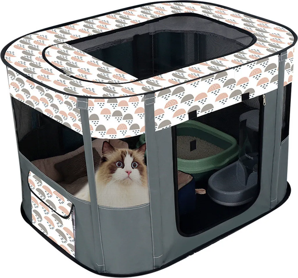 Maison pliante pour chats avec toit amovible en taille L 90x70x60cm Gris