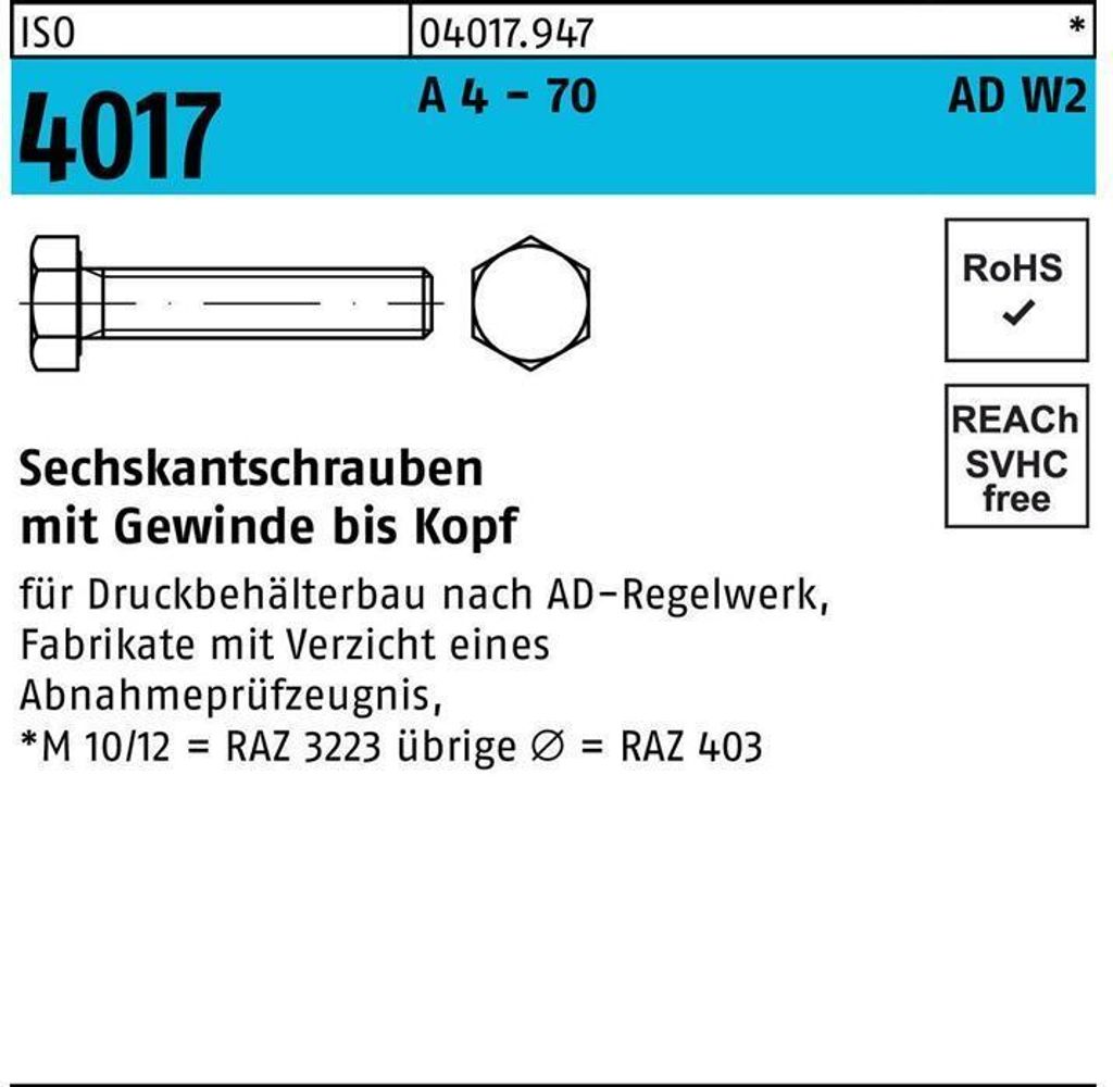 Sechskantschraube ISO 4017 VG M 8 x 35 A 4 - 70 AD-W2