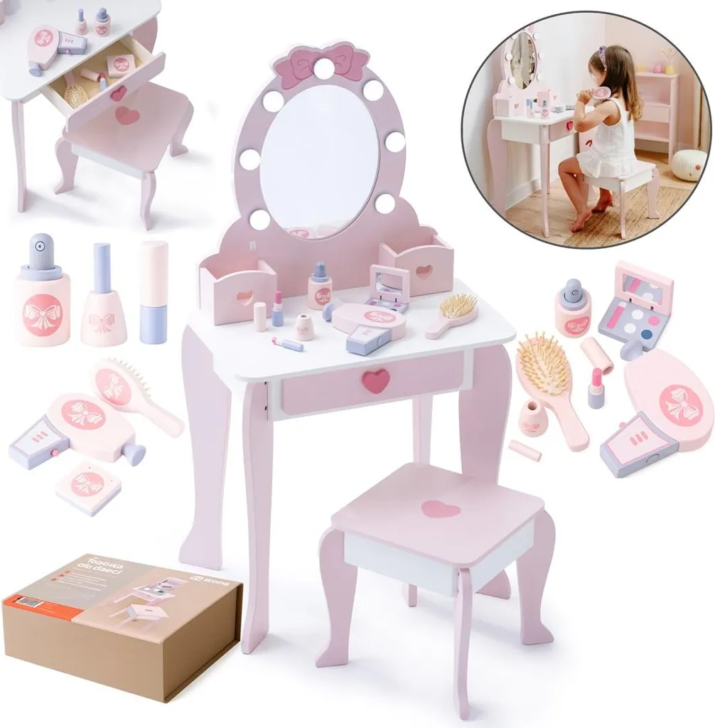 Coiffeuse avec miroir LED tactile et tiroirs de rangement en bois clair