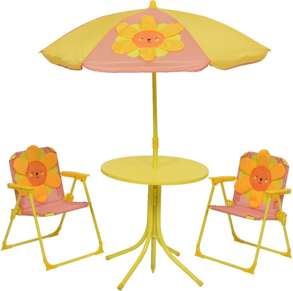 Set Kindersonnenschirm & Tisch mit 2 Stühlen Orange mit Blumenmotiv Polyester & Eisen