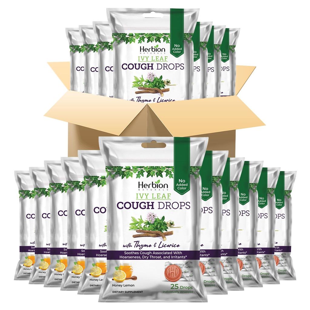Herbion Naturals Efeublatt-Hustenbonbons mit Thymian und Lakritze, Honig-Zitronen-Geschmack, für Erwachsene und Kinder über 6 Jahre, Packung mit ...