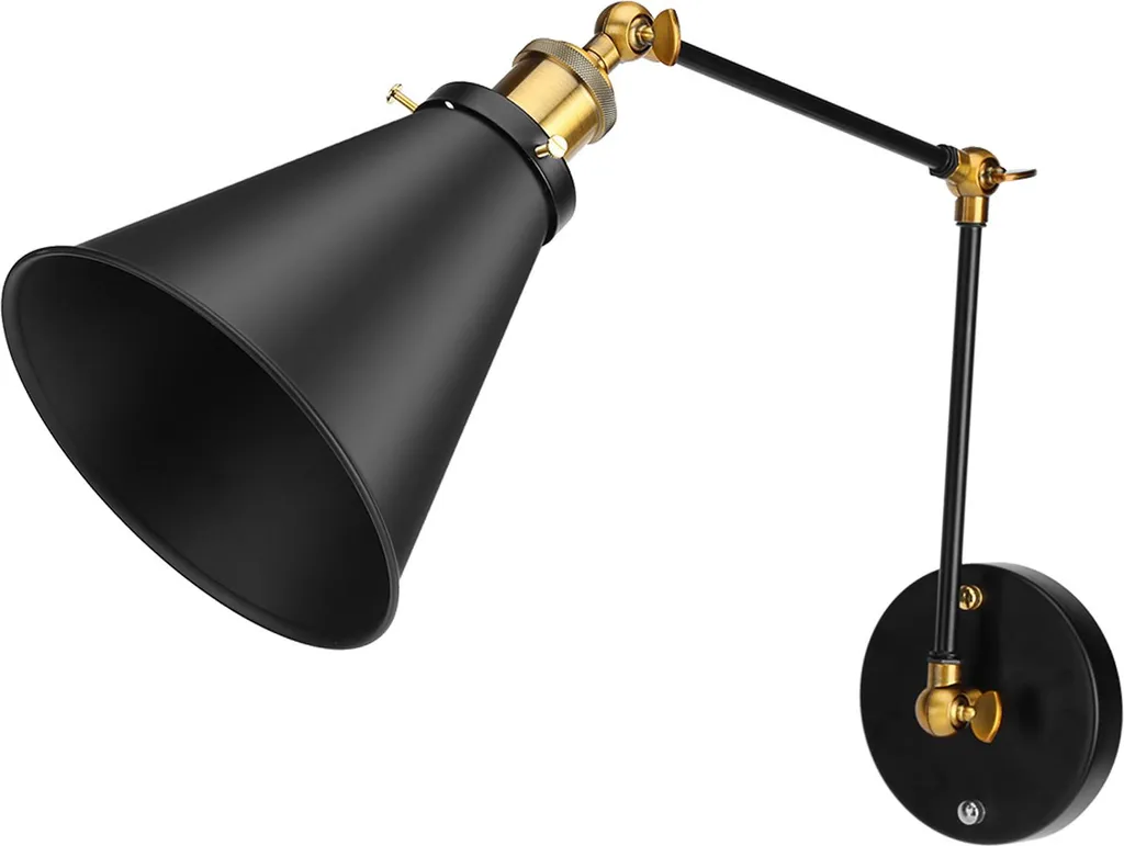 Luminaire industriel réglable avec bras articulé en acier noir mat