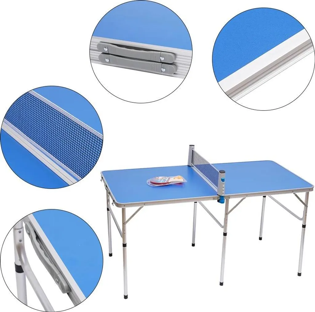 Mini Table de Tennis de Table Extérieure - Plateau Bleu MDF et Aluminium - 7