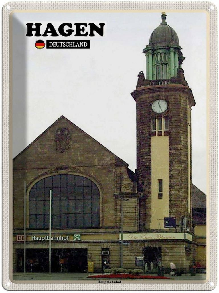 vianmo Blechschild 40x30 cm Hagen Hauptbahnhof Zug Bildmotiv Reisemotiv Abenteuer Reisen