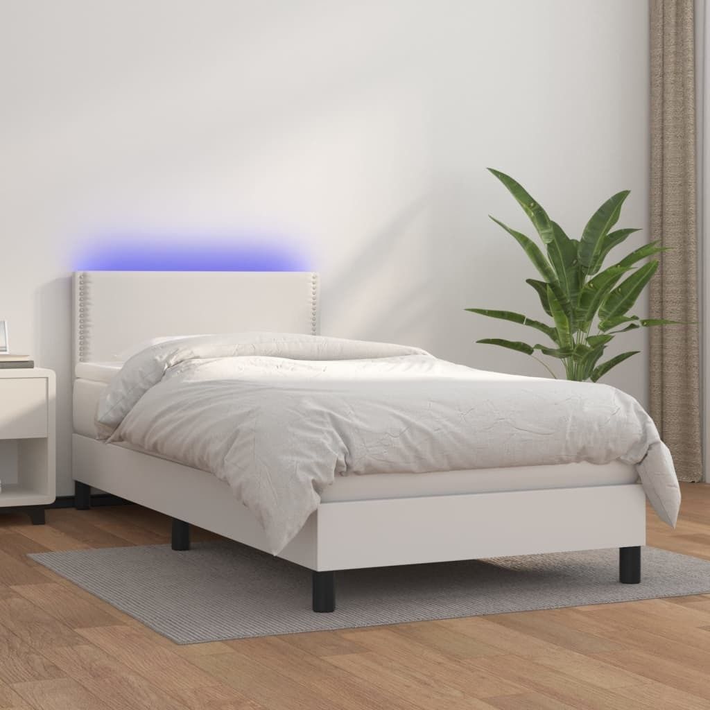 Maison Exclusive - Boxspringbett mit Matratze & LED Weiß 100x200 cm Kunstleder