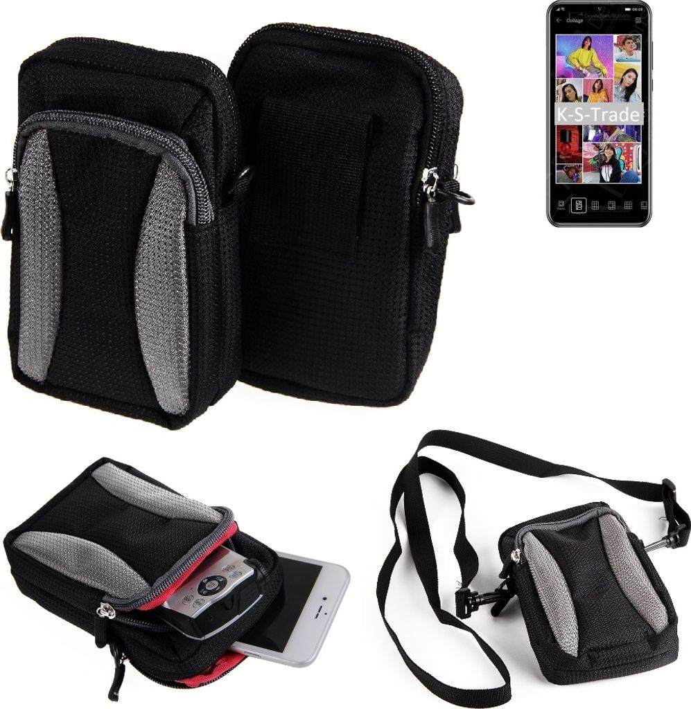K-S-Trade Holster Schutz Hülle kompatibel mit Huawei Y8p Handy Hülle Gürteltasche Umhängetasche mit Zusatzfach schwarz