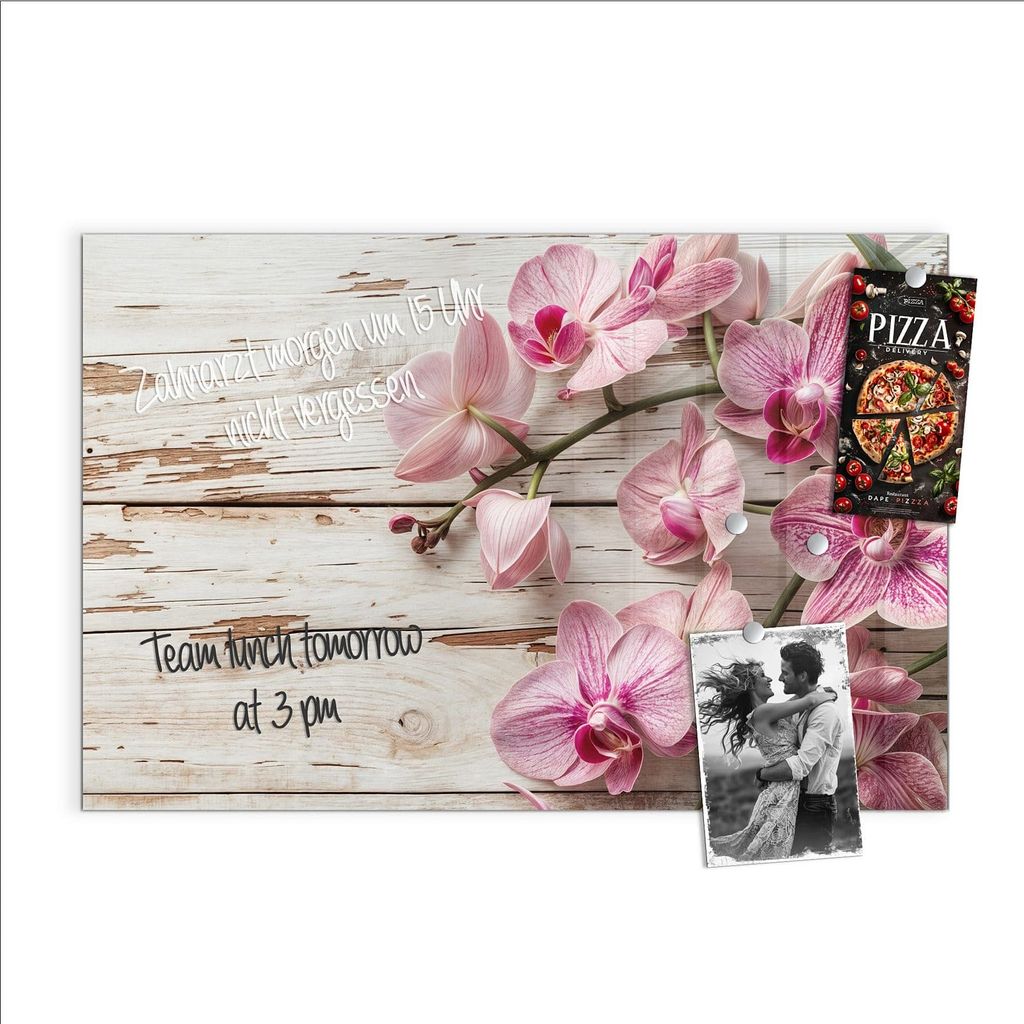 Magnettafel 90x60cm Pinnwand Whiteboard beschreibbar - Orchideen auf Holz