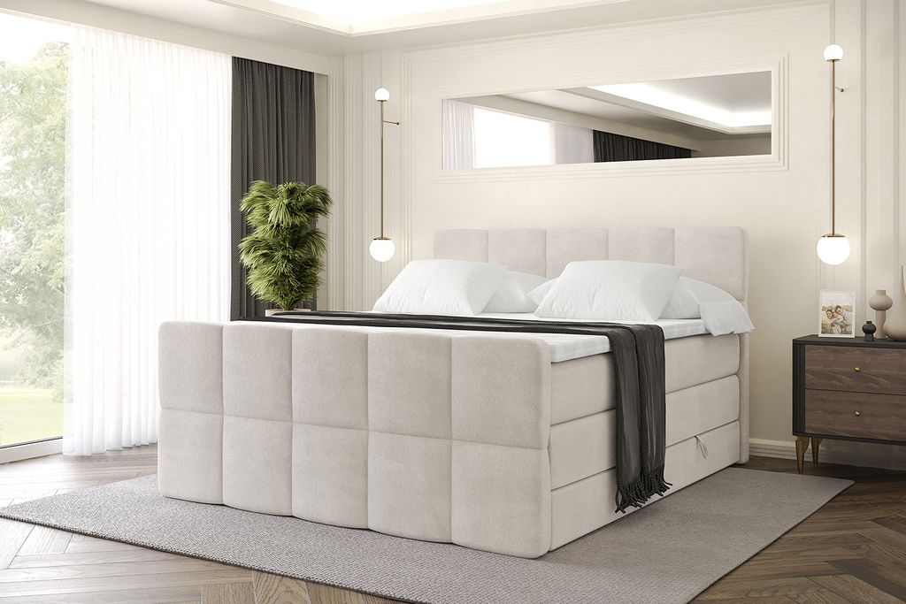 ALTDECOR Boxspringbett mit Matratze und Lattenrost, Topper, Polsterbett mit Bettkasten, Bett mit Stauraum H3- und H4- Matratze, Doppelbett, Springb...