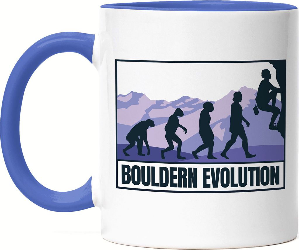 Bouldern Evolution Tasse Blau Klettern Sport Freizeit Hügel Felsen Höhe Gipfel Kletterschuhe Kletterer Berge Climb