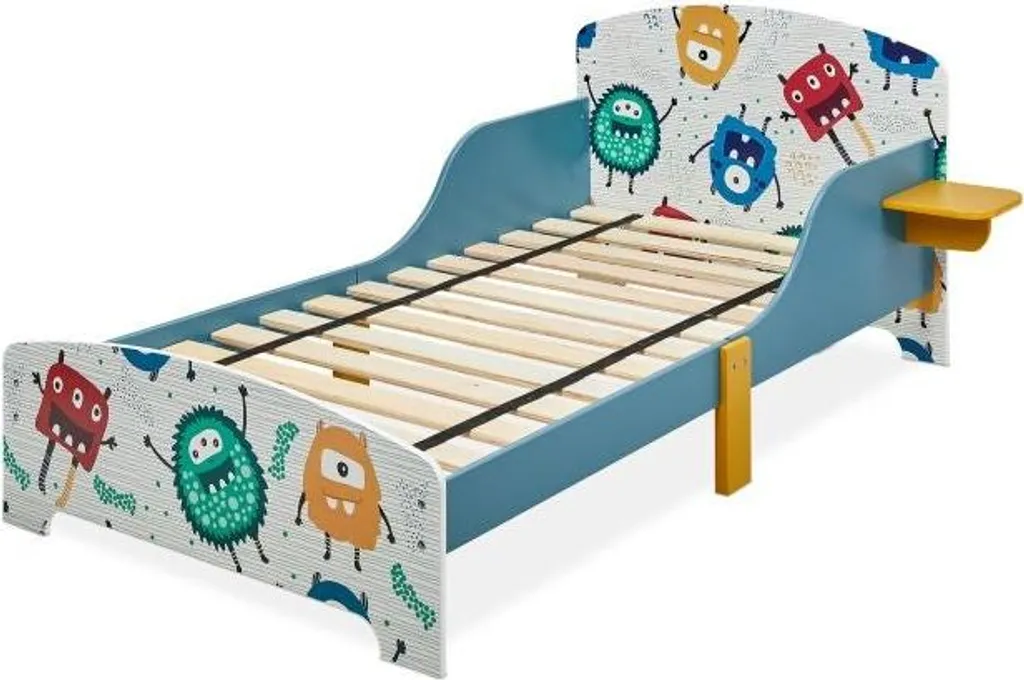 Lit bébé petits monstres avec étagère intégrée - Modèle Ludique 120x60