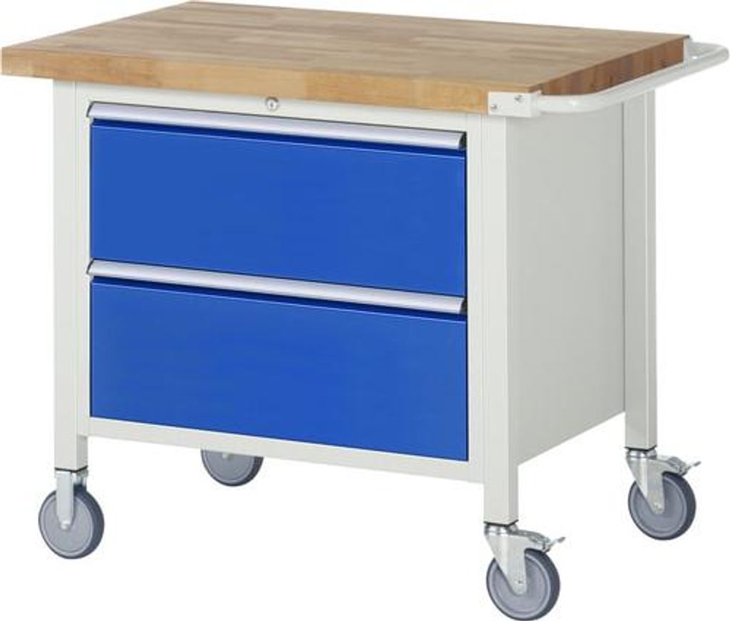 Mobile Werkbank mit 2 XL Schubladen - Teilauszug - 270:2 - höhenverstellbar 880-1.080 mm - 1.000 x 700 mm (BxT) - Traglast 450 kg - Buche