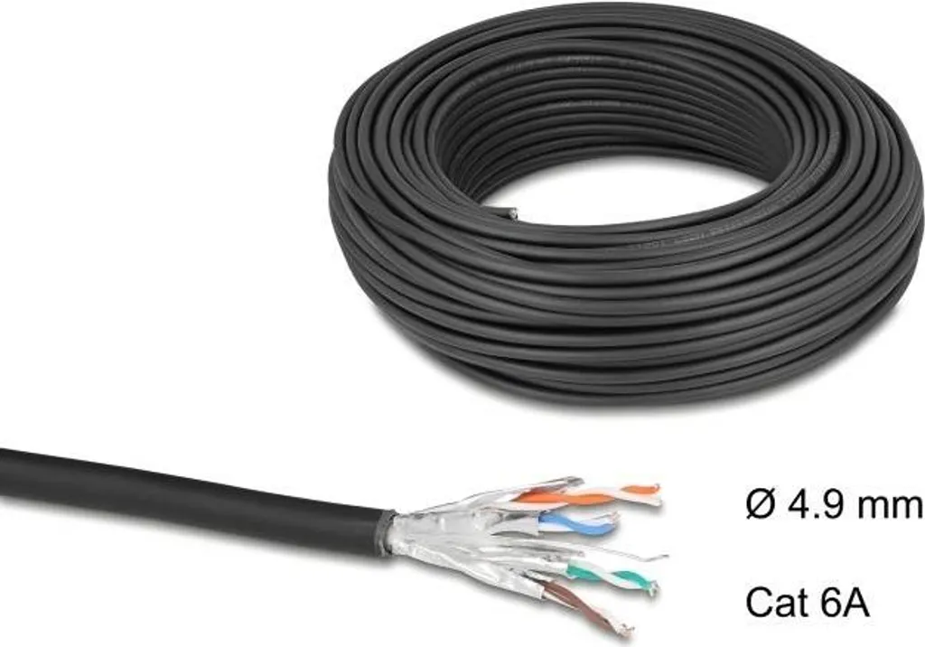 Bobina Delock 80597 Cat.6A 50m - Cavo Slim 500MHz U/FTP Nero