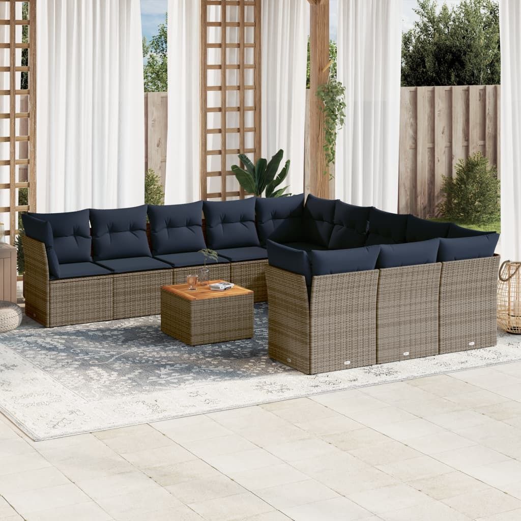 Maison Exclusive - 12-tlg. Garten-Sofagarnitur mit Kissen Grau Poly Rattan