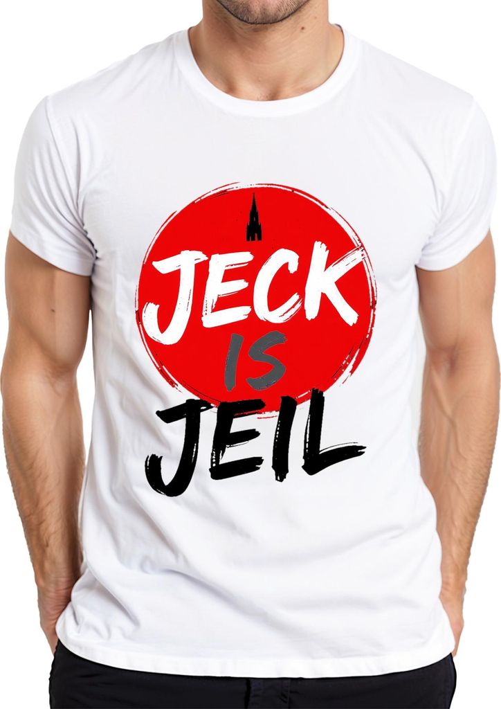Jeck is Jeil Köln Karneval Kölsch Dom Fastelovend lustig Fasching Herren T-Shirt, Weiß, S