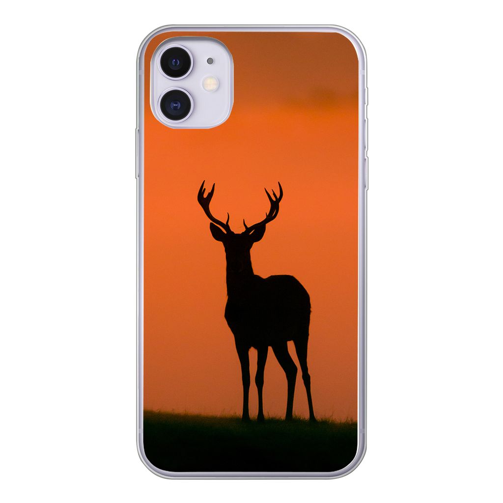 MuchoWow Handyhülle Schutzhülle Hülle für iPhone 11 Hirsch - Scherenschnitt - Nebel Silikon Softcase Handy Hülle - Handytasche